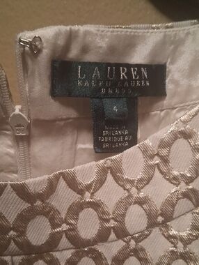 Lauren Ralph Lauren Ivory & Gold Chain Link Embroidered Sheath Dress Size 4